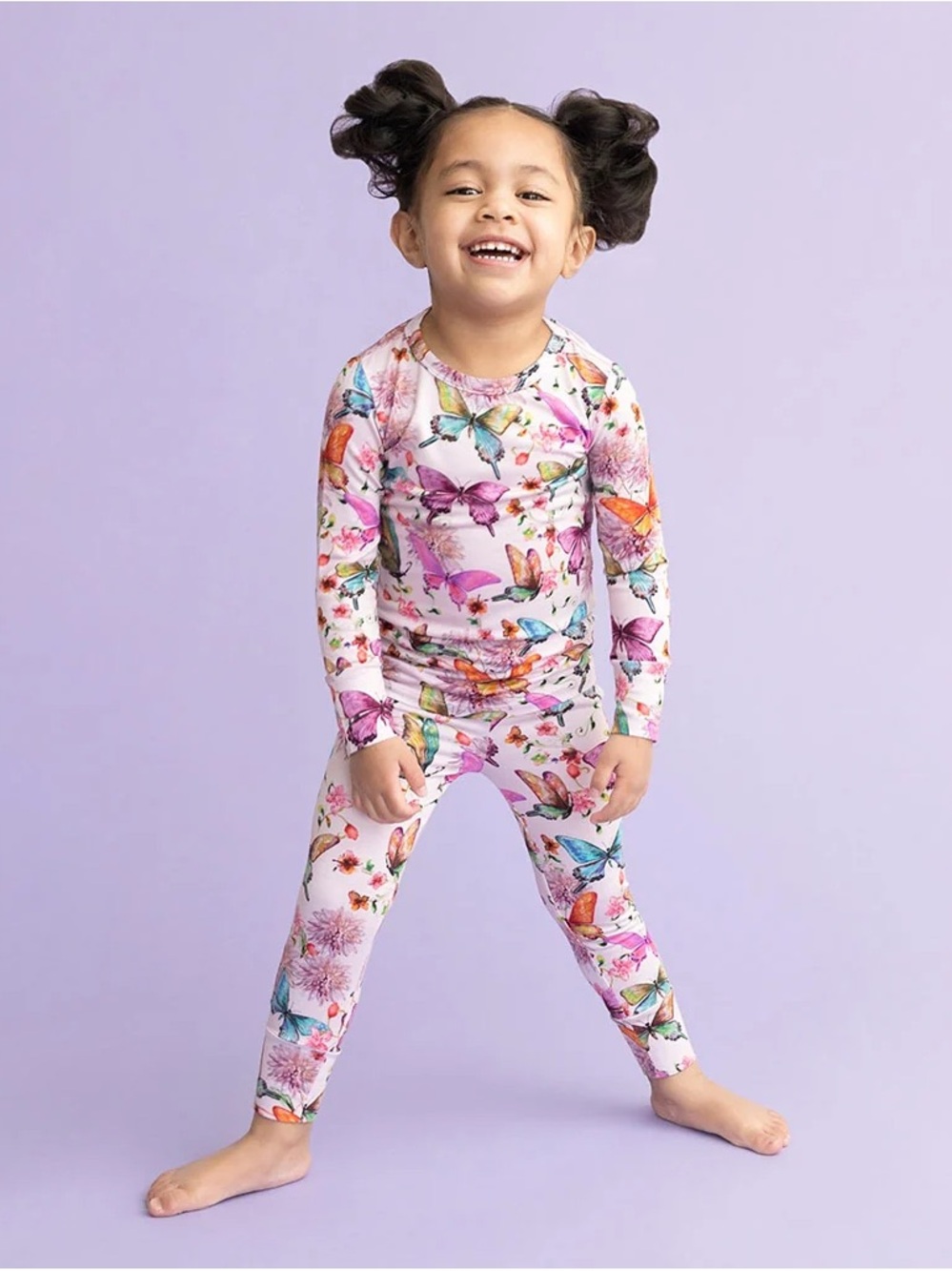 Posh Peanut Pink Butterfly Floral Long-Sleeve Pajama Set 12-18 Months